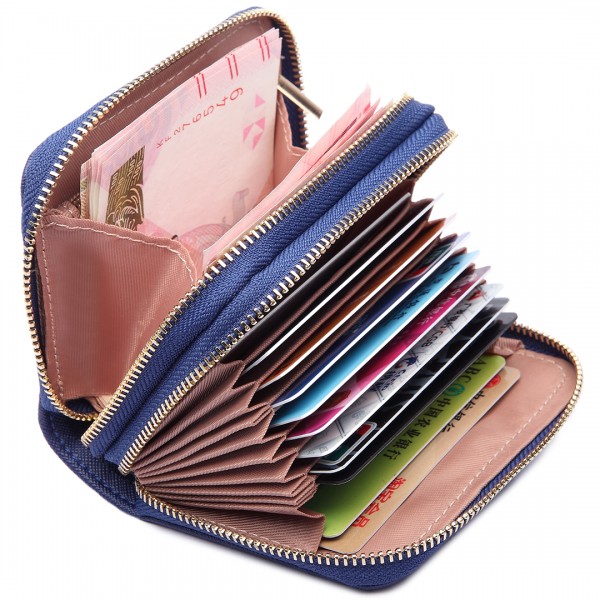 LP6680 - Miss Lulu Leather Look Double Zipped Coin Purse Navy